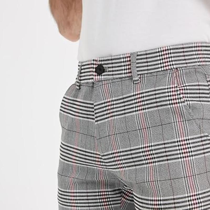 Men's Plaid Pants Skinny Dress Pants for Men Skinny Chino Pants Men
