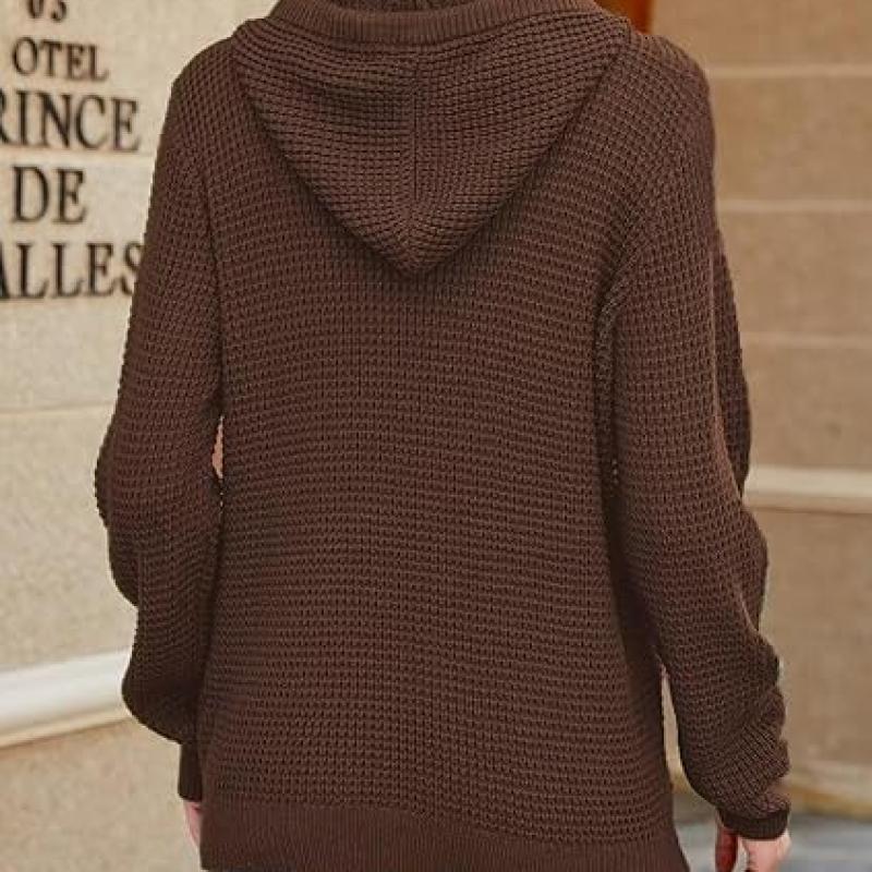 Fall Womens Oversized Hoodies Knit V Neck Sweaters Fashion Casual Pullover Tops