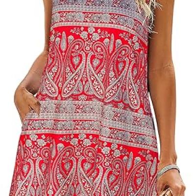 Summer Dresses for Women Beach Floral Tshirt Sundress Casual Pockets Boho Tank Dress