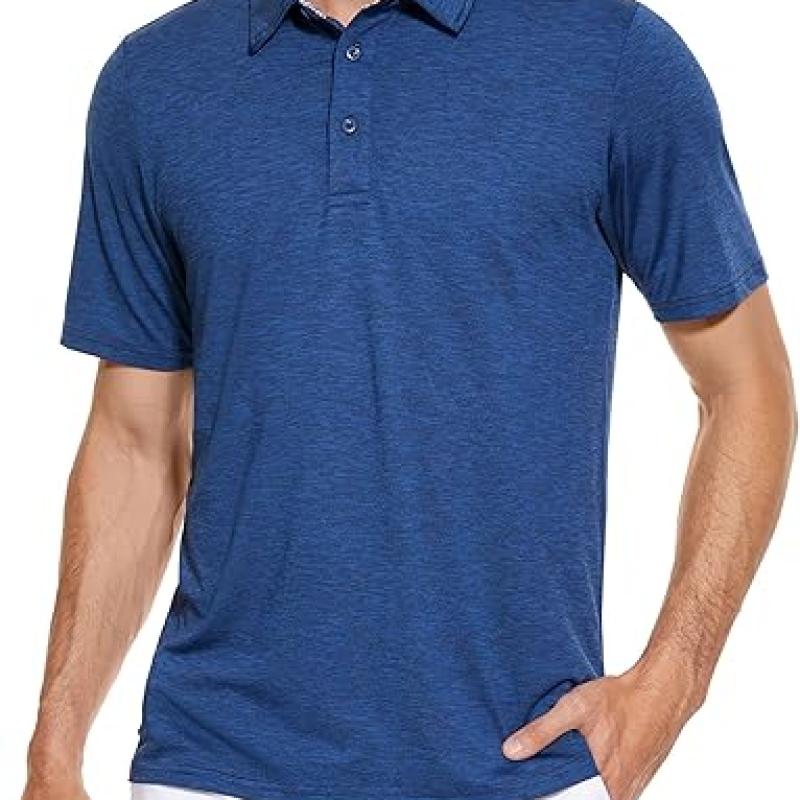 Men's Short Sleeve Polo Golf Shirts 3-Button Moisture Wicking Athletic T-Shirts Casual Collared Shirt