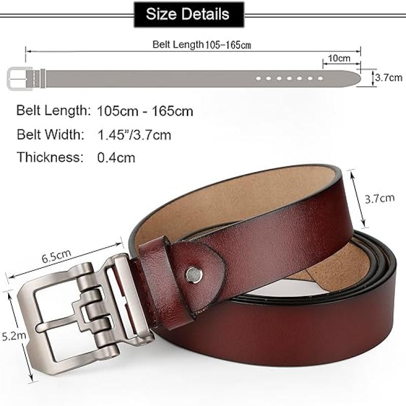 Belts for Men Big and Tall, Mens Belt Leather for Casual Jeans Dress Work All Size 28"-64" Black Brown Width