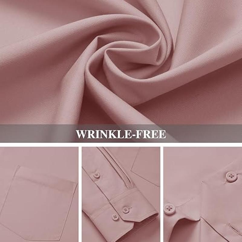 Men's Dress Shirts Wrinkle Free Long Sleeve Formal Shirt Solid Business Casual Wedding Button Down Shirts with Pocket