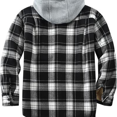 Men's Cotton Plaid Shirts Jacket Fleece Lined Flannel Shirts Sherpa Button Down Jackets with Hood for Men