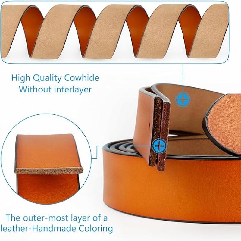 Belts for Men Big and Tall, Mens Belt Leather for Casual Jeans Dress Work All Size 28"-64" Black Brown Width