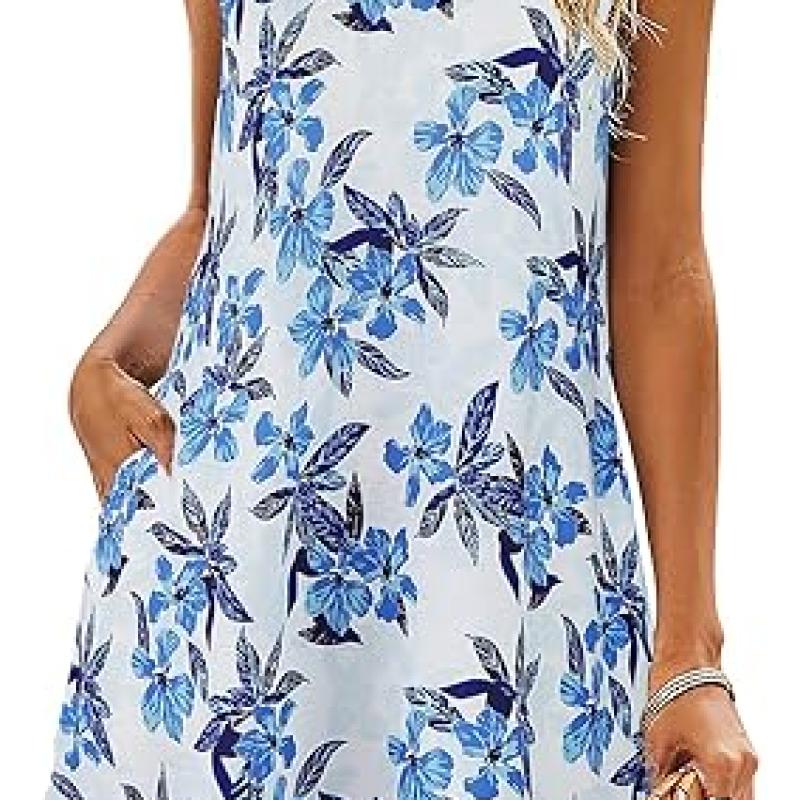Summer Dresses for Women Beach Floral Tshirt Sundress Casual Pockets Boho Tank Dress