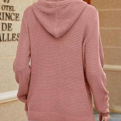 Fall Womens Oversized Hoodies Knit V Neck Sweaters Fashion Casual Pullover Tops