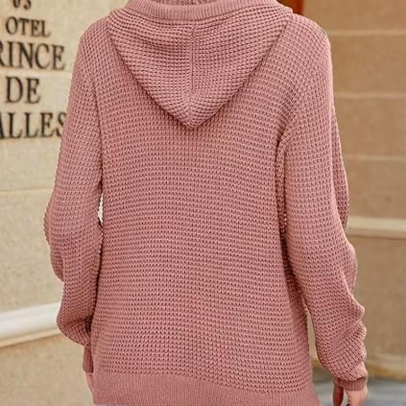 Fall Womens Oversized Hoodies Knit V Neck Sweaters Fashion Casual Pullover Tops