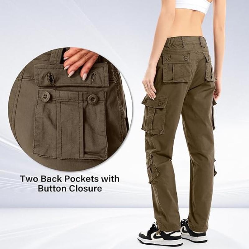 Womens Cargo Army Combat Work Pants with 8 Pockets Casual Cotton Ripstop Construction Pants