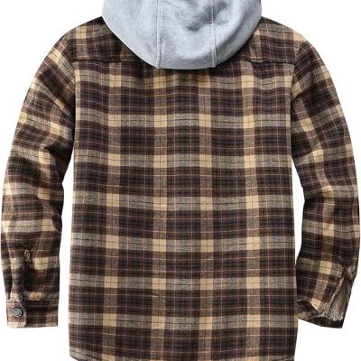 Men's Cotton Plaid Shirts Jacket Fleece Lined Flannel Shirts Sherpa Button Down Jackets with Hood for Men