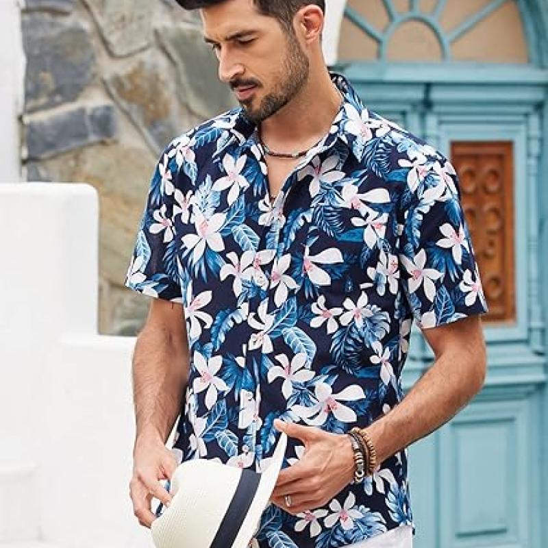 Mens Hawaiian Shirts Short Sleeve Casual Button Down Tropical Beach Shirt