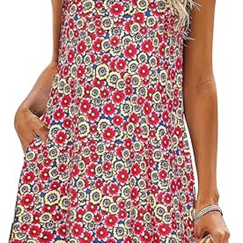 Summer Dresses for Women Beach Floral Tshirt Sundress Casual Pockets Boho Tank Dress