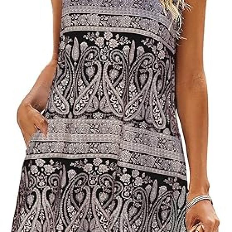 Summer Dresses for Women Beach Floral Tshirt Sundress Casual Pockets Boho Tank Dress