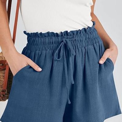 Linen Shorts for Women Casual High Waisted Wide Leg Drawstring Cute Summer Beach Shorts 2024 Fashion Vacation Outfit
