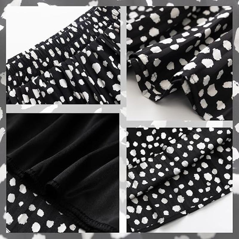 Womens Skirt Leopard Print Midi Long Shirring Pleated Skirts High Waisted A Line Skirts