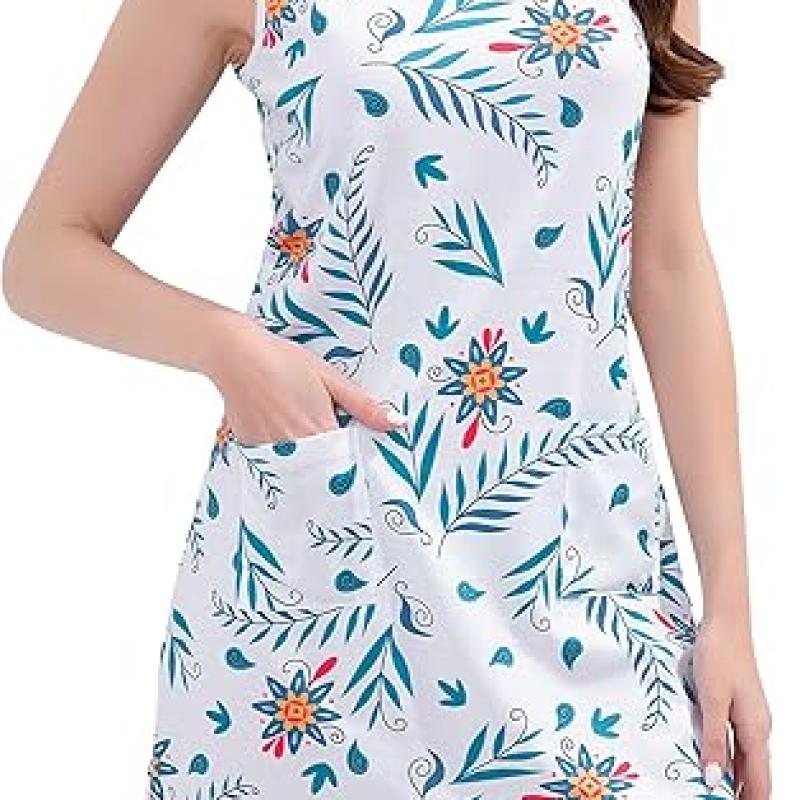 Women's Summer Dresses 2025 Casual Sleeveless Boho Beach Dress Scoop Neck T-Shirt Floral Sundress with Pocket