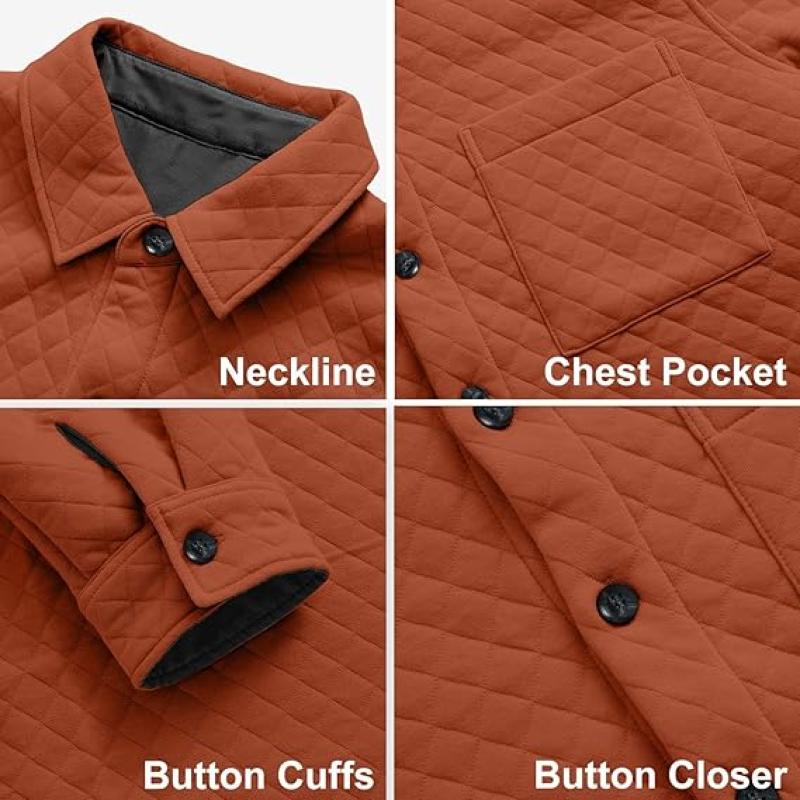 Mens Shacket Long Sleeve Shirt Jacket with Pockets Lightweight Quilted Overshirt