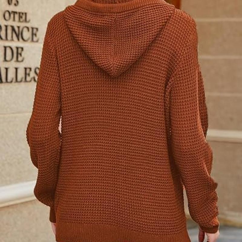 Fall Womens Oversized Hoodies Knit V Neck Sweaters Fashion Casual Pullover Tops