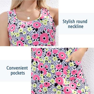 Women's Summer Dresses 2025 Casual Sleeveless Boho Beach Dress Scoop Neck T-Shirt Floral Sundress with Pocket