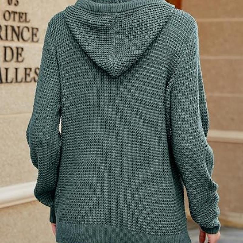Fall Womens Oversized Hoodies Knit V Neck Sweaters Fashion Casual Pullover Tops