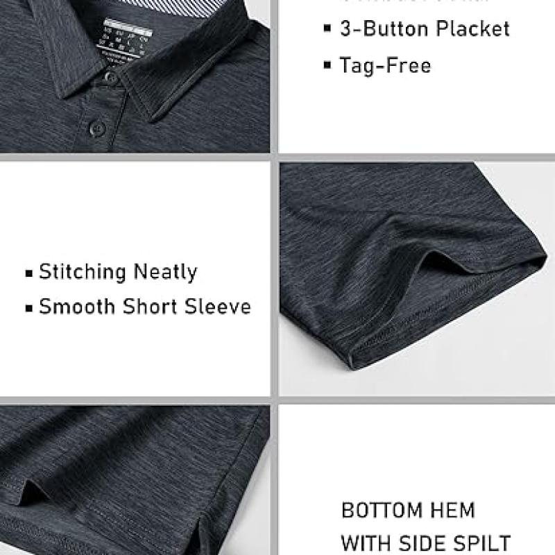 Men's Short Sleeve Polo Golf Shirts 3-Button Moisture Wicking Athletic T-Shirts Casual Collared Shirt