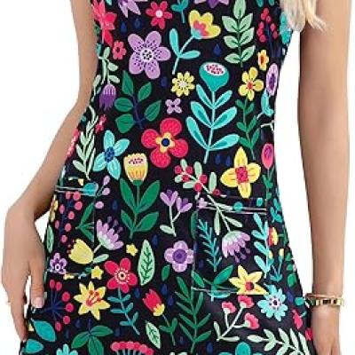 Women's Summer Dresses 2025 Casual Sleeveless Boho Beach Dress Scoop Neck T-Shirt Floral Sundress with Pocket