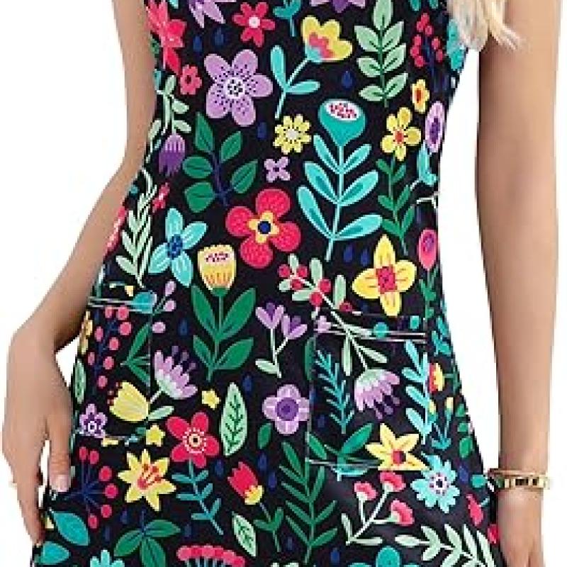 Women's Summer Dresses 2025 Casual Sleeveless Boho Beach Dress Scoop Neck T-Shirt Floral Sundress with Pocket