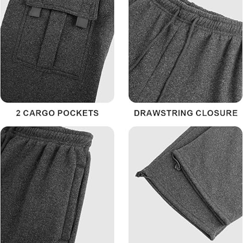 Men's Cargo Sweatpants Casual Fleece Joggers Loose Fit Open Bottom Athletic Pants for Men with Pockets