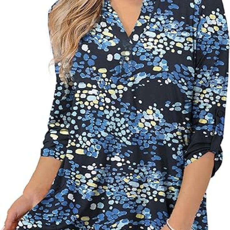 Womens Tops Dressy Casual 3/4 Sleeve Shirts Tunic Blouses Plus Size Tops for Women