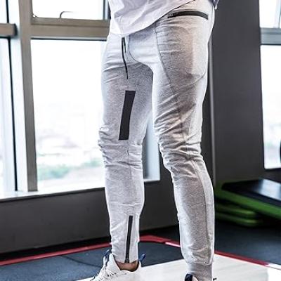 Mens Joggers Sweatpants Slim Fit Workout Training Thigh Mesh Gym Jogger Pants with Zipper Pockets