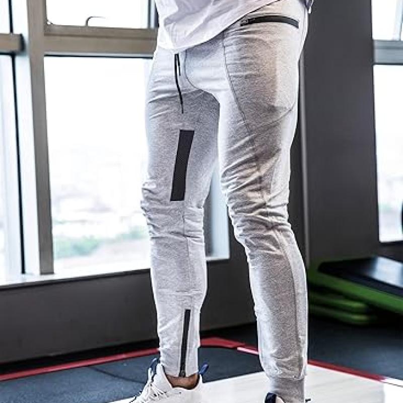 Mens Joggers Sweatpants Slim Fit Workout Training Thigh Mesh Gym Jogger Pants with Zipper Pockets