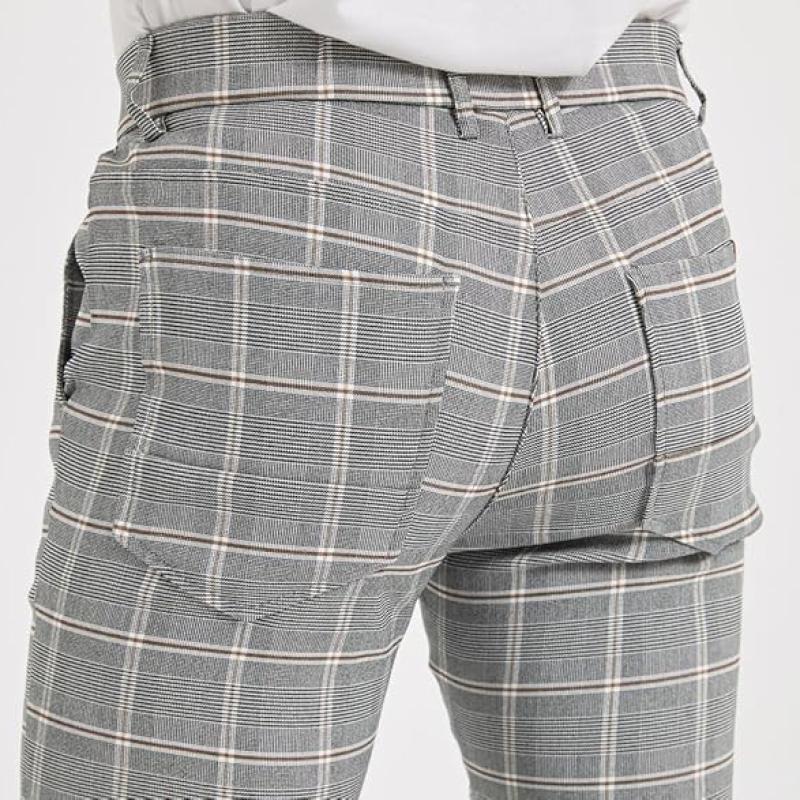 Men's Plaid Pants Skinny Dress Pants for Men Skinny Chino Pants Men