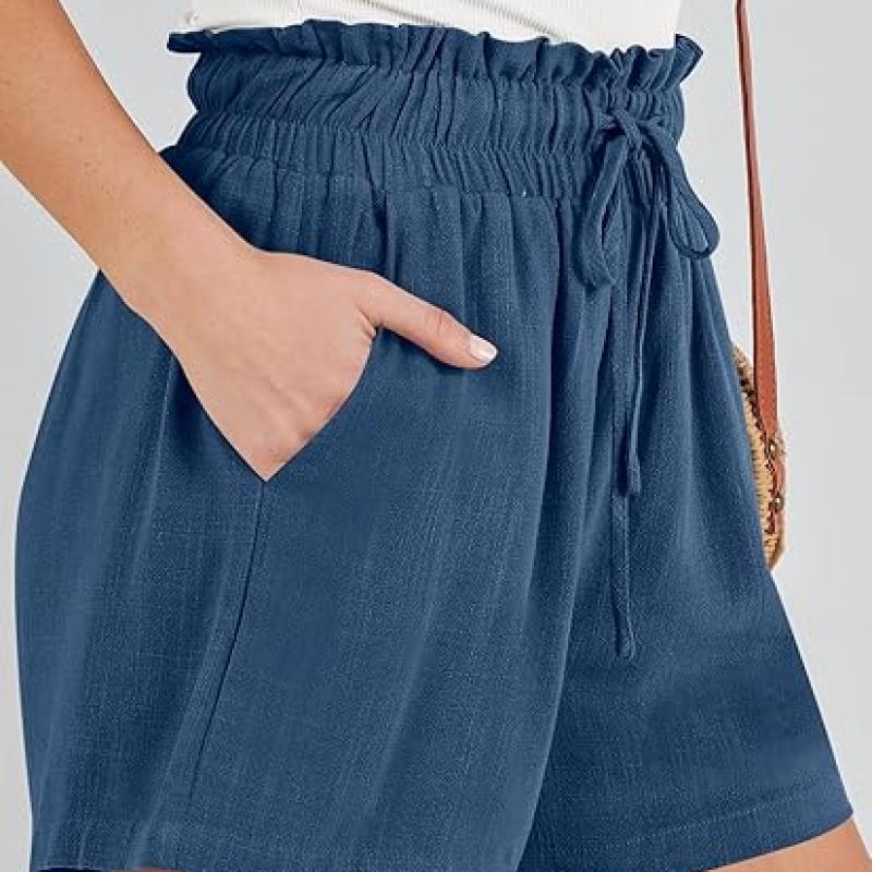 Linen Shorts for Women Casual High Waisted Wide Leg Drawstring Cute Summer Beach Shorts 2024 Fashion Vacation Outfit