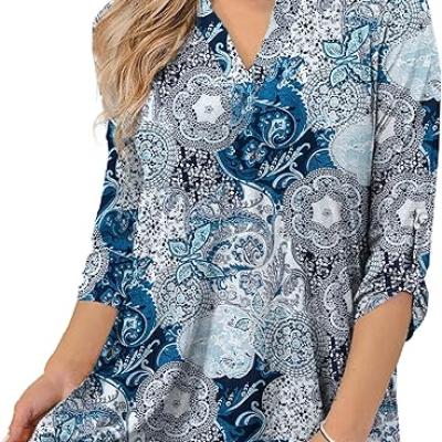 Womens Tops Dressy Casual 3/4 Sleeve Shirts Tunic Blouses Plus Size Tops for Women