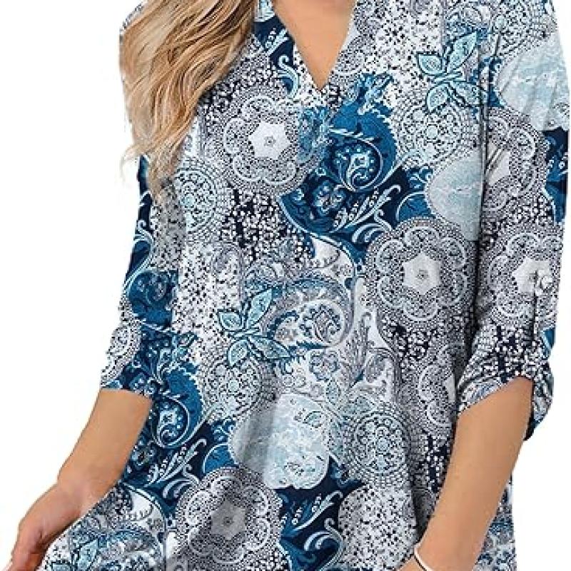 Womens Tops Dressy Casual 3/4 Sleeve Shirts Tunic Blouses Plus Size Tops for Women