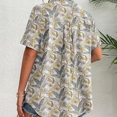 Womens Button Down Linen Shirt Short Sleeve Cotton Blouse Summer Casual Loose Fit Beach Tops