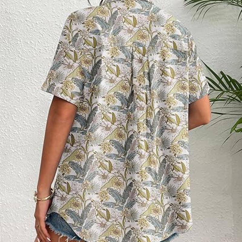 Womens Button Down Linen Shirt Short Sleeve Cotton Blouse Summer Casual Loose Fit Beach Tops