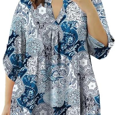 Womens Tops Dressy Casual 3/4 Sleeve Shirts Tunic Blouses Plus Size Tops for Women