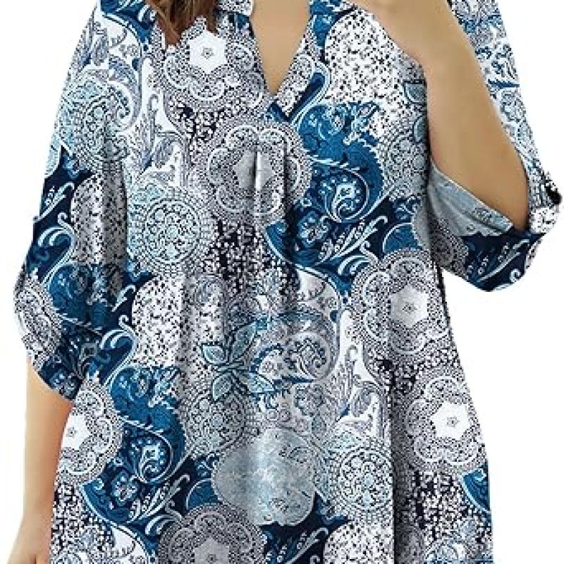 Womens Tops Dressy Casual 3/4 Sleeve Shirts Tunic Blouses Plus Size Tops for Women