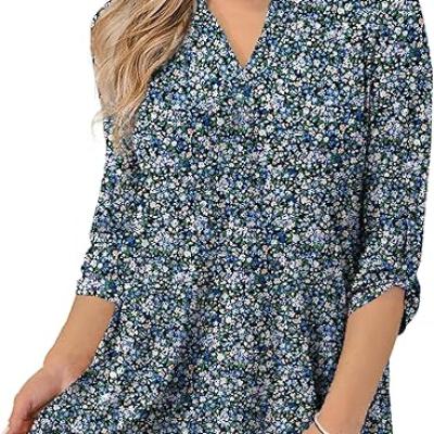 Womens Tops Dressy Casual 3/4 Sleeve Shirts Tunic Blouses Plus Size Tops for Women