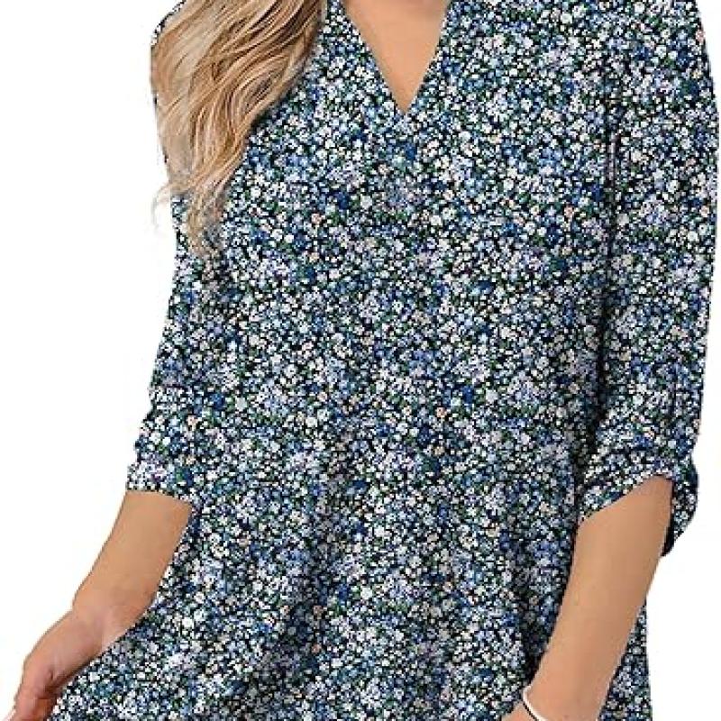 Womens Tops Dressy Casual 3/4 Sleeve Shirts Tunic Blouses Plus Size Tops for Women