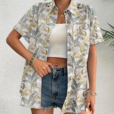 Womens Button Down Linen Shirt Short Sleeve Cotton Blouse Summer Casual Loose Fit Beach Tops