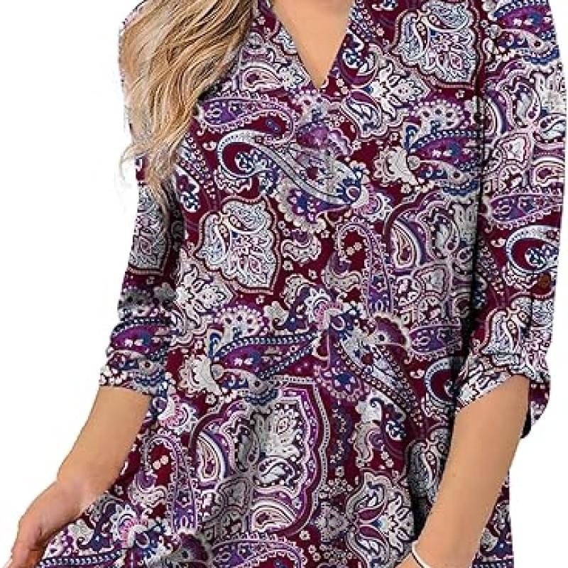 Womens Tops Dressy Casual 3/4 Sleeve Shirts Tunic Blouses Plus Size Tops for Women