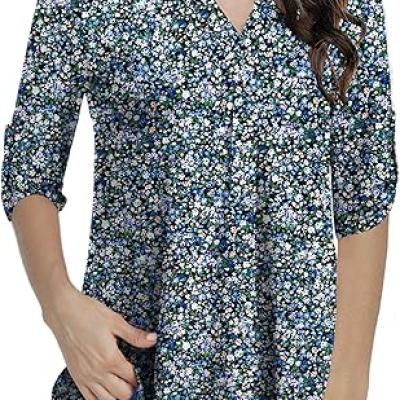 Womens Tops Dressy Casual 3/4 Sleeve Shirts Tunic Blouses Plus Size Tops for Women