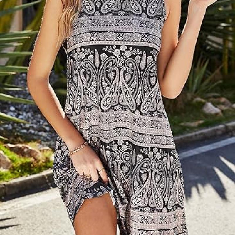 Summer Dresses for Women Beach Floral Tshirt Sundress Casual Pockets Boho Tank Dress