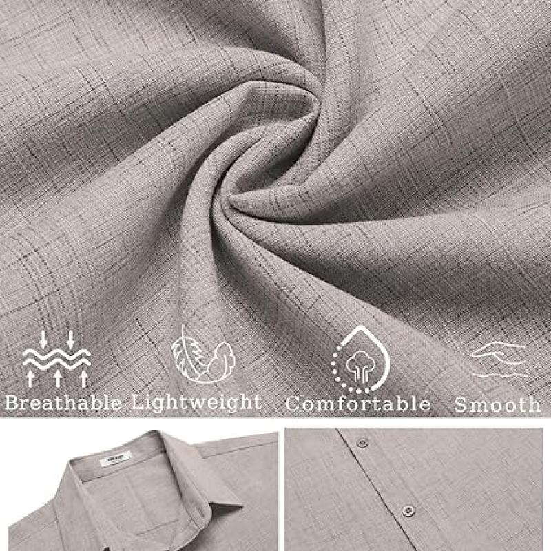 Men's Casual Linen Beach Shirt Short Sleeve Button Down Summer Shirt Untucked Vacation Wedding Hawaiian Shirts