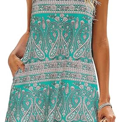 Summer Dresses for Women Beach Floral Tshirt Sundress Casual Pockets Boho Tank Dress
