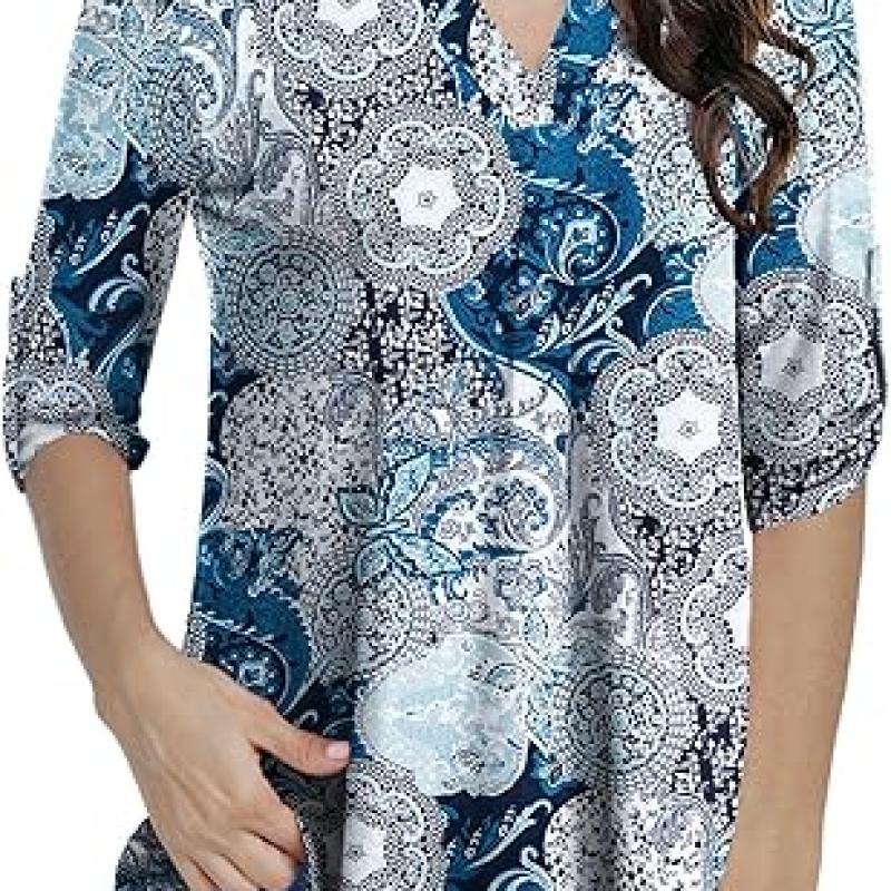 Womens Tops Dressy Casual 3/4 Sleeve Shirts Tunic Blouses Plus Size Tops for Women