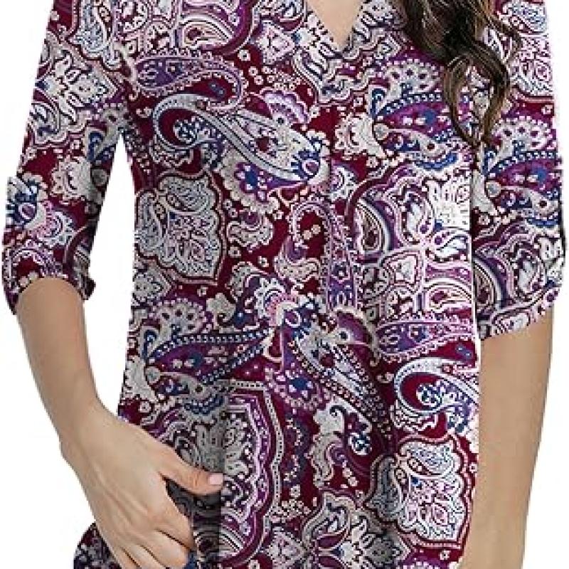 Womens Tops Dressy Casual 3/4 Sleeve Shirts Tunic Blouses Plus Size Tops for Women